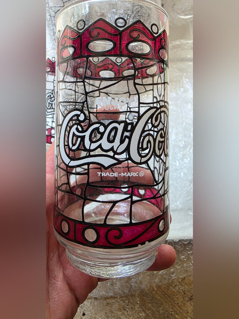 Vintage 1970s Coca-Cola "Tiffany-style" stained glasses(read Description)